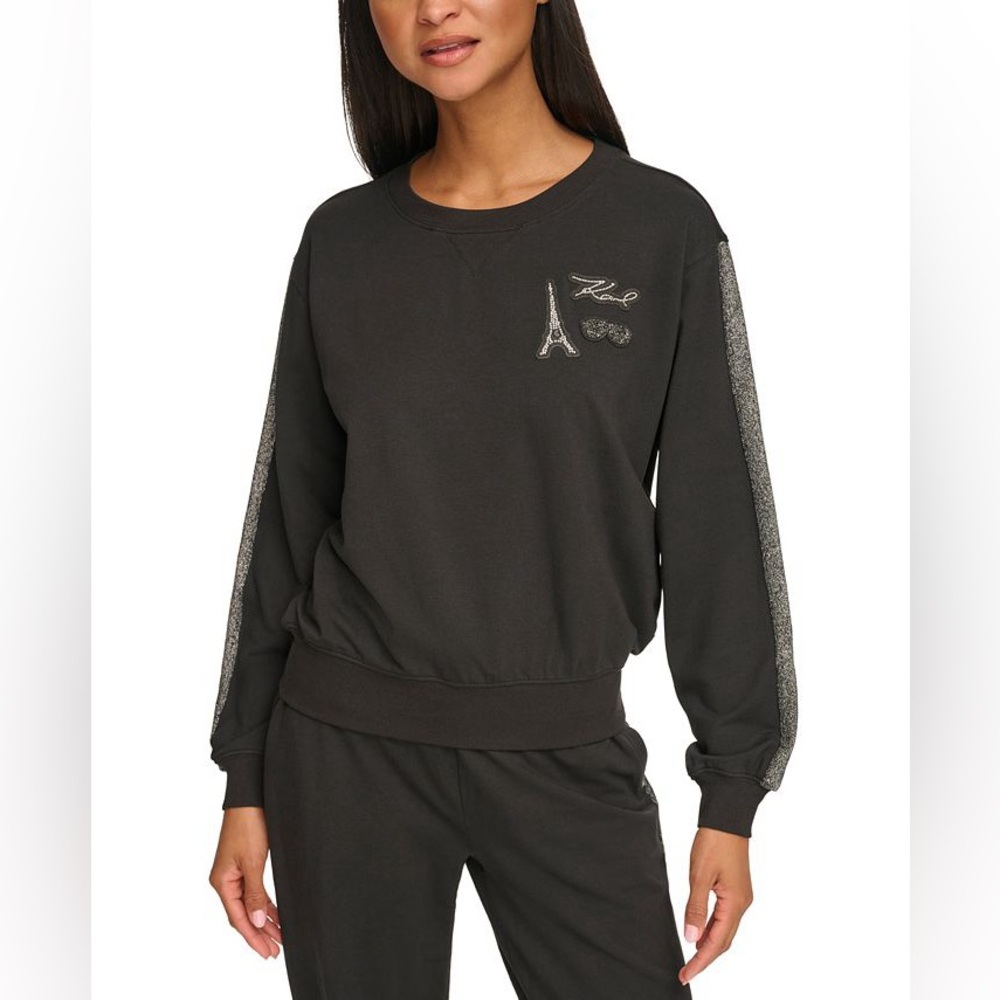 KARL LAGERFELD PARIS Logo Metallic-Stripe Sweatshirt
